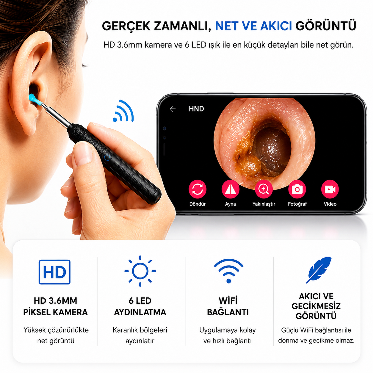 KulakKamera™ Pro | 1296P Ultra HD Kulak Temizleme Kamerası