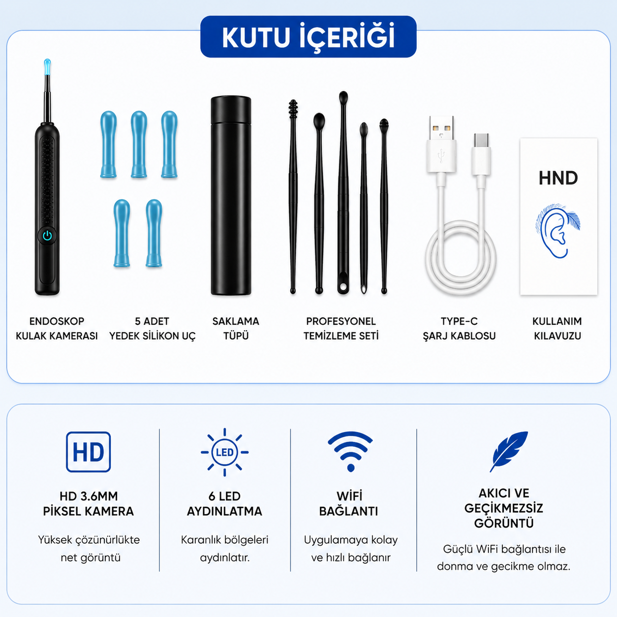 KulakKamera™ Pro | 1296P Ultra HD Kulak Temizleme Kamerası